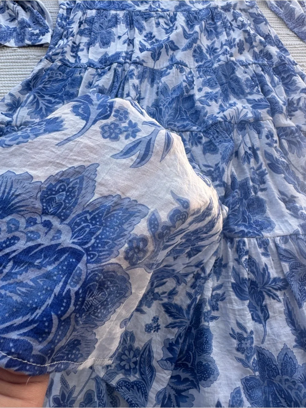 Choklate Paris Blue Floral Tiered Maxi Dress XL Silk Blend Cottagecore - Picture 5 of 12